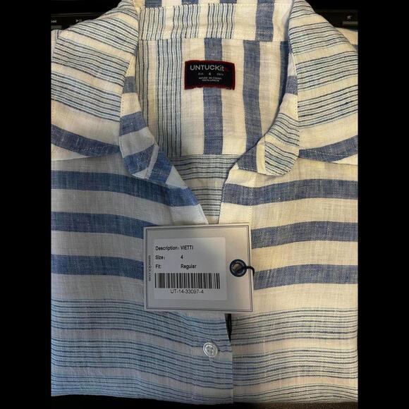 NWT UNTUCKit 100% Linen Vietti Striped Long Sleeve Button Down Shirt Size 4 - Picture 6 of 6